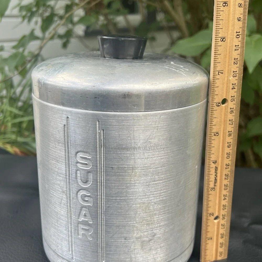 Vintage 1950's Aluminum Kitchen Sugar Canister with Lid 8